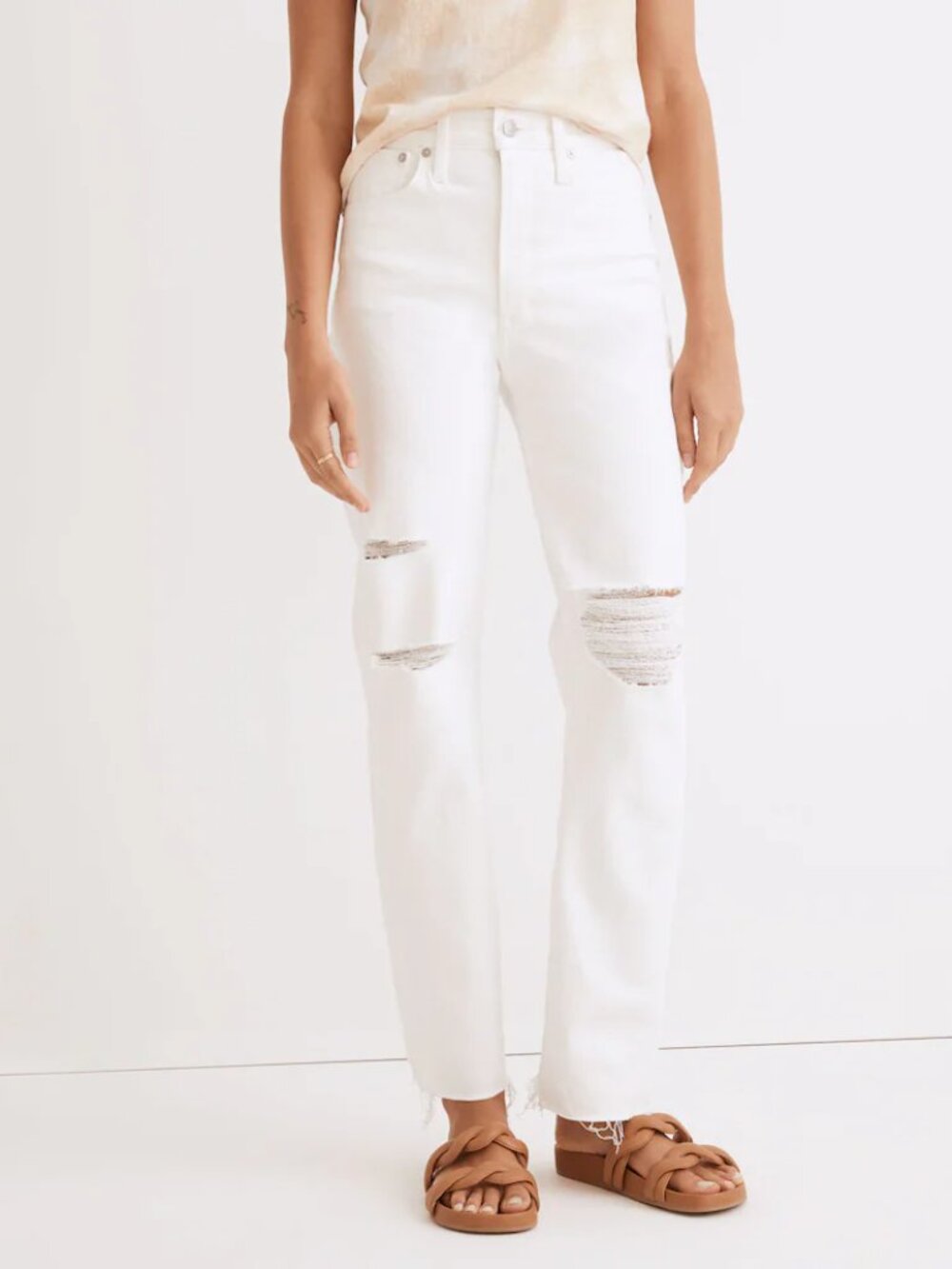 MADEWELL The Perfect Vintage Straight Jean in Tile White: Ripped-Knee Edition 25